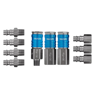 Tru-Flate® - Hi Flow™ 1/4" x 1/4" H-Style Aluminum Quick Coupler Body/Plug Kit, 10 Pieces