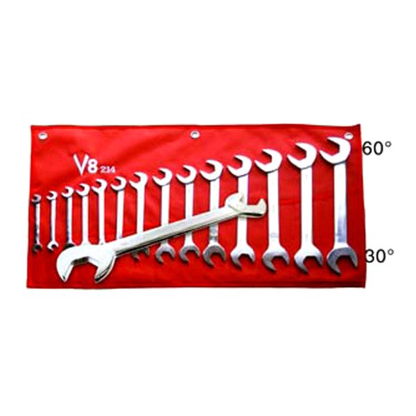 V8 Tools® - 14-piece 3/8" to 1-1/4" Hex 30° and 60° Angled Head Full Polished Double Open End Wrench Set