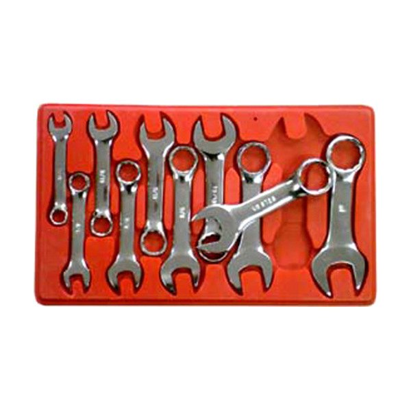 V8 Tools® - 10-piece 7/16" to 1" 12-Point Straight Head Stubby Mirror Polished Combination Wrench Set