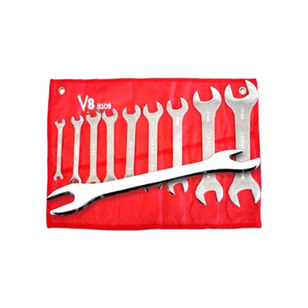 V8 Tools® - 9-piece 8 to 32 mm Rounded Thin Full Polished Double Open End Wrench Set