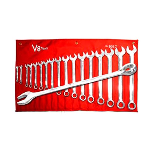 V8 Tools® - 17-piece 1/4" to 1-1/4" 12-Point Straight Head Mirror Polished Combination Wrench Set