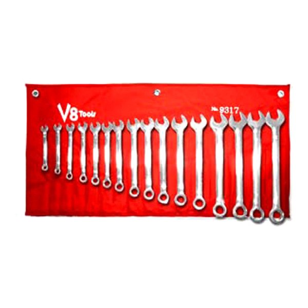 V8 Tools® - 17-piece 8 to 24 mm 12-Point Straight Head Mirror Polished Combination Wrench Set