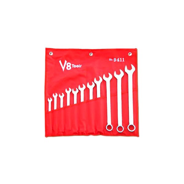 V8 Tools® - 11-piece 1/4" to 7/8" 12-Point Straight Head Mirror Polished Combination Wrench Set