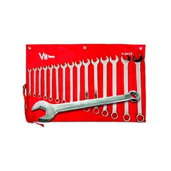 V8 Tools® - 15-piece 3/8" to 1-1/4" 12-Point Straight Head Mirror Polished Combination Wrench Set