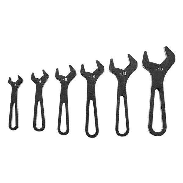 Vibrant Performance® - 6-piece -4 AN to -16 AN Hex Black Anodized Single Open End Wrench Set