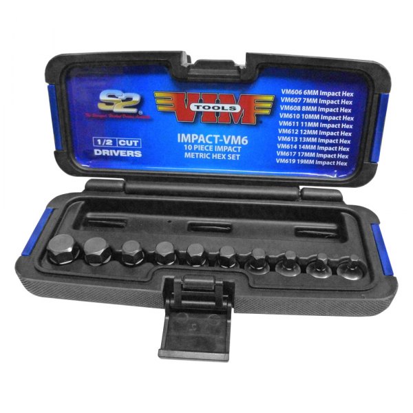VIM Tools® IMPACTVM6 3/8" Drive Metric Hex Impact Bit Socket Set (10