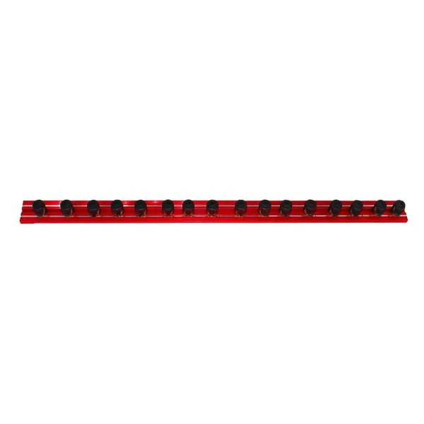 VIM Tools® - Magrail TL 1/2" Drive 16" 16-Slot Red Magnetic Socket Rail with 16-1/2" Studs
