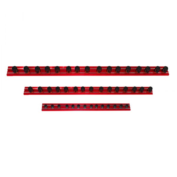 VIM Tools® - Magrail TL 3/8" Drive 16" 20-Slot Red Magnetic Socket Rail with 20-3/8" Studs