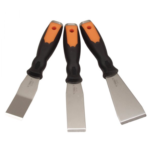 VIM Tools® - 3-piece 1-1/3" to 2" Flexible Straight and Offset Stainless Steel Blade Bolstered Scraper Set
