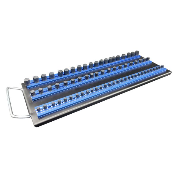 VIM Tools® - Magrail TL 1/4"-1/2" Drive Blue Magnetic 3-Row Socket Tray