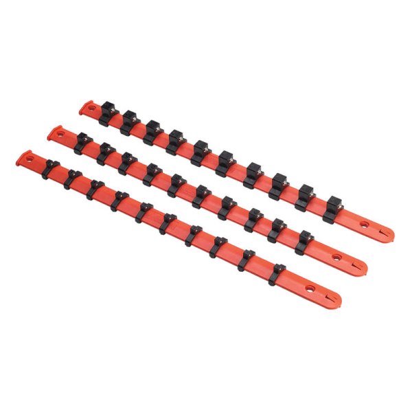 VIM Tools® - 1/4"-1/2" Drive 14" 10-Slot Red Socket Rail Set (3 Pieces)