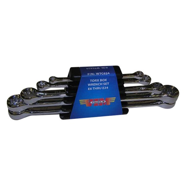 VIM Tools® - 5-piece E6 to E24 6-Point Angled Head Chrome Double Box End Wrench Set