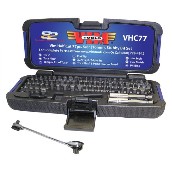VIM Tools® VHC77 - Half Cut Stubby Bit Set (77 Pieces) - TOOLSiD.com