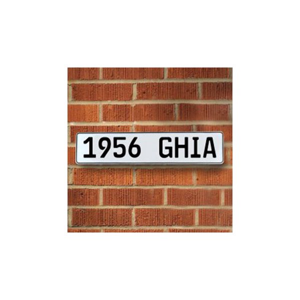 Vintage Parts® - White Street Sign Mancave Euro Plate Name "1956 GHIA" Style Door Sign Wall