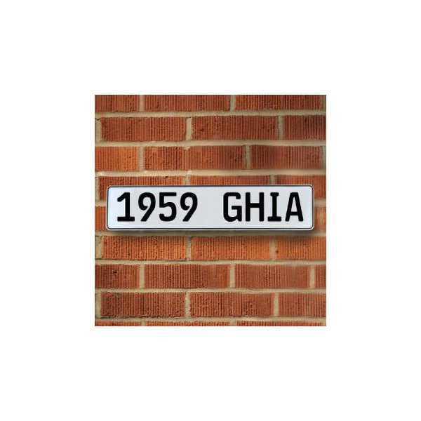 Vintage Parts® - White Street Sign Mancave Euro Plate Name "1959 GHIA" Style Door Sign Wall