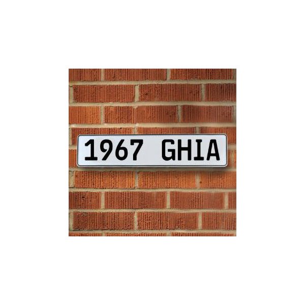 Vintage Parts® - White Street Sign Mancave Euro Plate Name "1967 GHIA" Style Door Sign Wall
