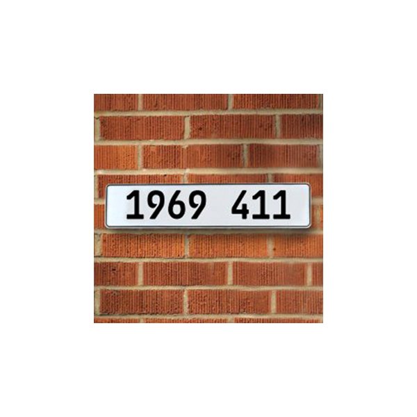 Vintage Parts® - White Street Sign Mancave Euro Plate Name "1969411" Style Door Sign Wall