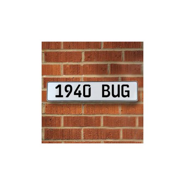 Vintage Parts® - White Street Sign Mancave Euro Plate Name "1940 BUG" Style Door Sign Wall