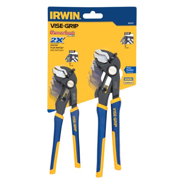 IRWIN® - Vise-Grip™ GrooveLock™ 2-piece 6" to 8" V-Jaws Multi-Material Handle Push Button Ratcheting Tongue & Groove Pliers Set