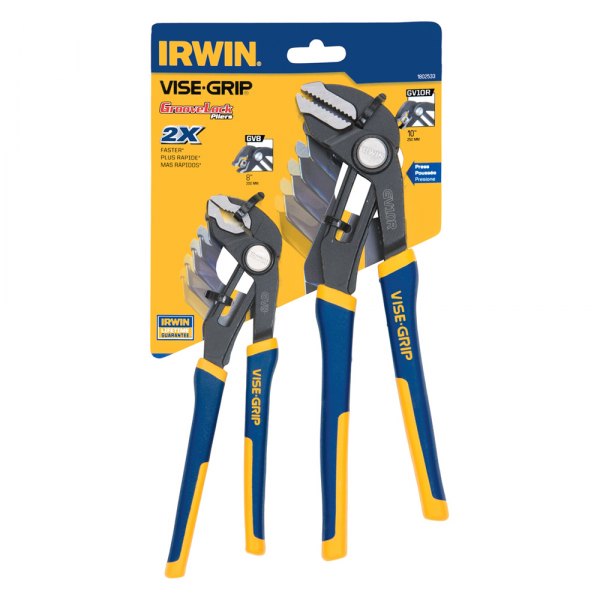 IRWIN® - Vise-Grip™ GrooveLock™ 2-piece 8" to 10" Straight/V-Jaws Multi-Material Handle Push Button Ratcheting Tongue & Groove Pliers Set