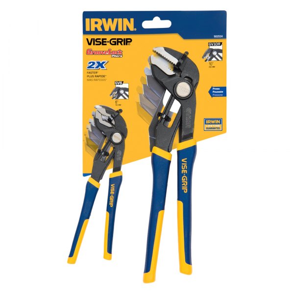 IRWIN® - Vise-Grip™ GrooveLock™ 2-piece 6" to 10" Straight/V-Jaws Multi-Material Handle Push Button Ratcheting Tongue & Groove Pliers Set