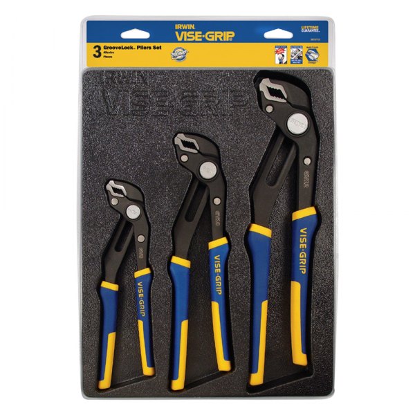 IRWIN® - Vise-Grip™ GrooveLock™ 3-piece 8" to 12" V-Jaws Multi-Material Handle Push Button Ratcheting Tongue & Groove Pliers Set