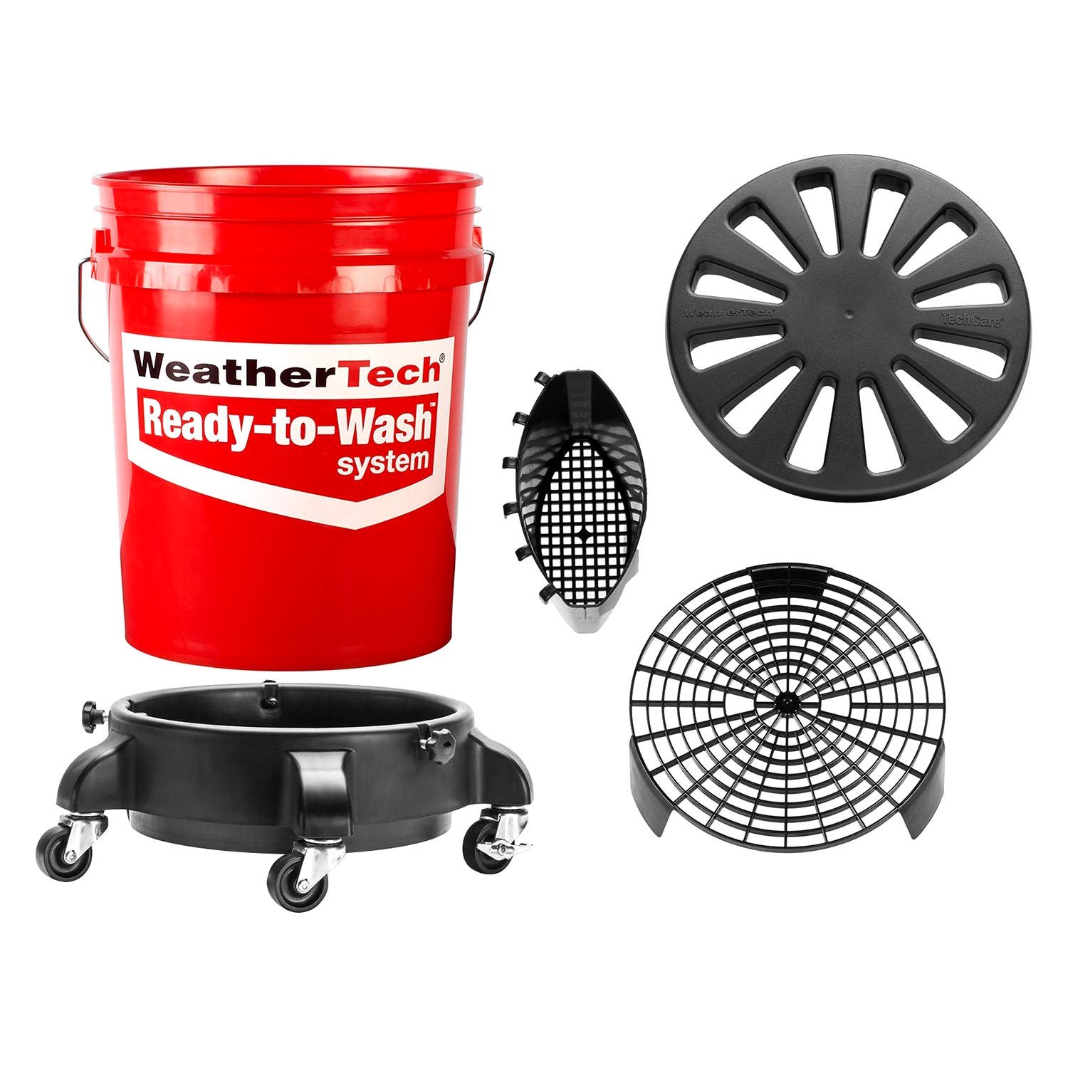 Large Capacity Car Wash Bucket Dolly DETAILERS Heavy Duty 5 Red Caster -  Black