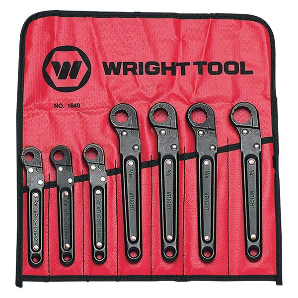 Wright Tool Company® - 7-piece 3/8" to 3/4" 12-Point Ratcheting Black Oxide Open Jaw Single End Flare Nut Wrench Set