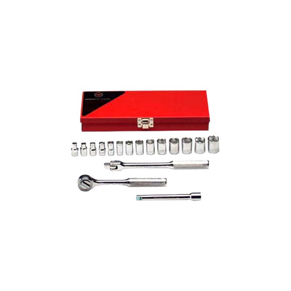 Wright Tool Company® - 3/8" Drive 6-Point Metric Ratchet and Socket Set, 17 Pieces