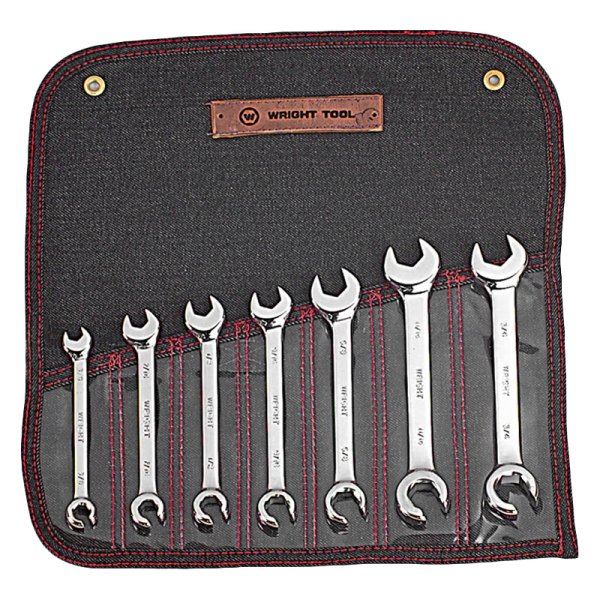 Wright Tool Company® - 7-piece 3/8" to 3/4" 6-Point Straight Head Satin Flare Nut Chrome Combination Wrench Set