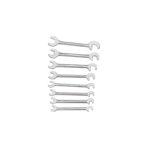 Wright Tool Company® - 8-piece 7/32" to 7/16" Rounded 80° Angled Head Satin Double Open End Wrench Set