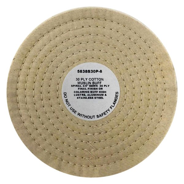 Zephyr® - 8" 30-Ply 4-Row Cotton White Muslin Polishing Buffing Wheel