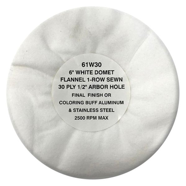 Zephyr® - 6" 30-Ply 1-Row Cotton White Domet Flannel Finish Buffing Wheel