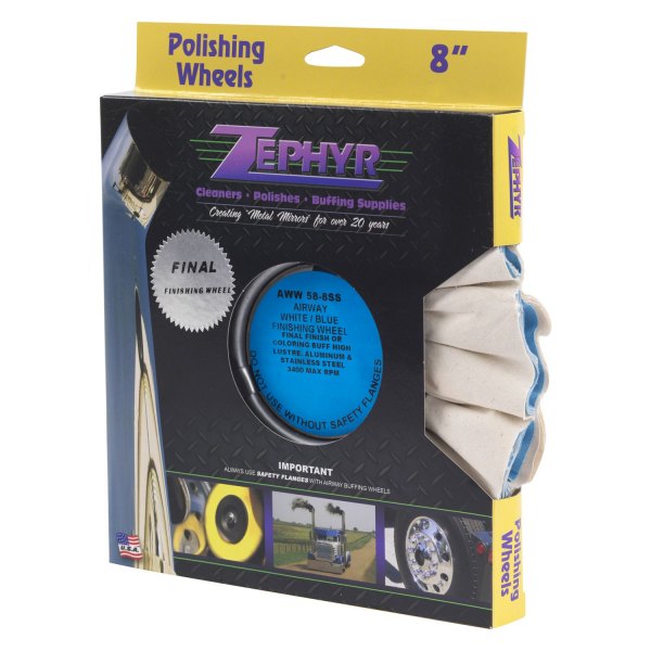 Zephyr® - Airway 8" White/Blue Super Shine Untreated Finish/Buffing Wheel